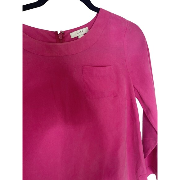 J. Crew Fuchsia Pink 100% Silk 3/4 Sleeve tunic Blouse Size 2 - Picture 7 of 9